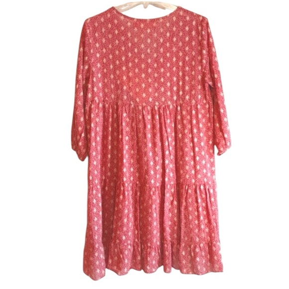 Scandal Italy Ordell Lurex Diamond Print Tiered Boho Mini Dress Long SL M Pink - Picture 4 of 11